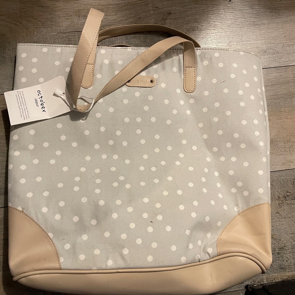 October Polka Dot Tote Bag - Gray and Cream